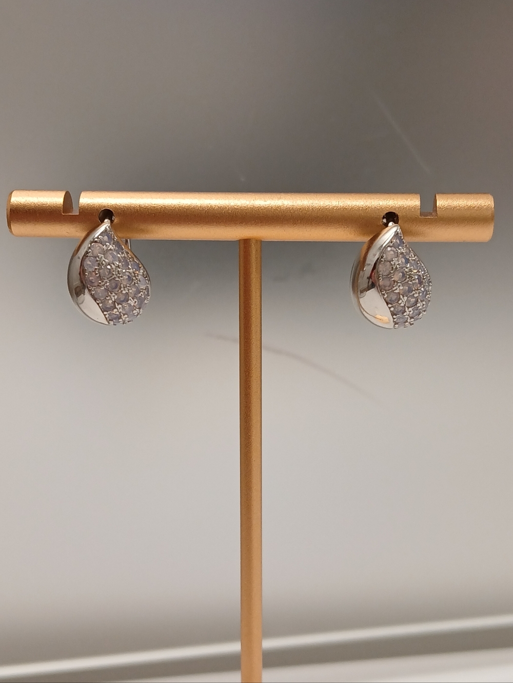 NEW! White Gold Plated Teardrop Lavendar Pavé CZ Huggie Earrings By Pretty Bird